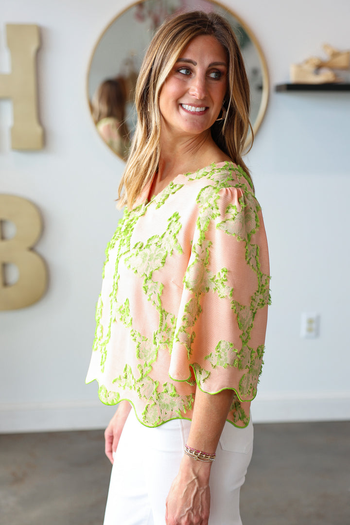 Textured Lace Top - Peach