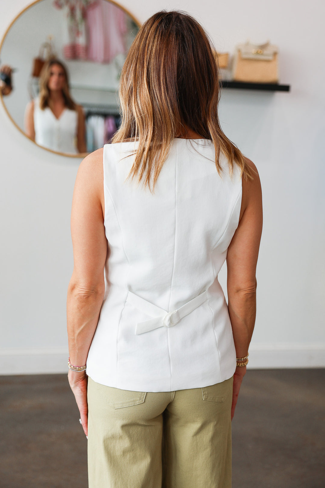 Button Front Vest - White