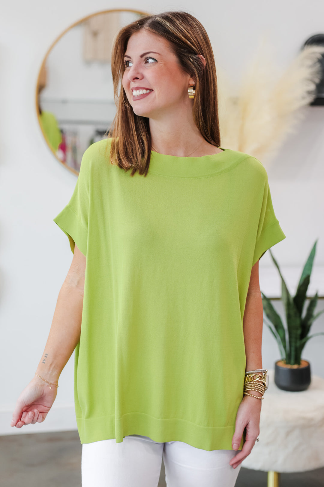 Oversized Boat Neck Top - Honey Dew