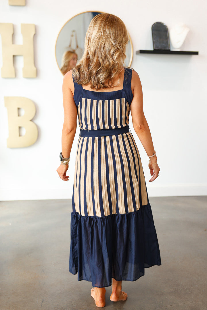 Knit Striped Dress - Navy