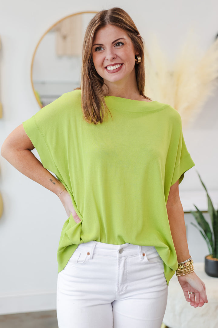 Oversized Boat Neck Top - Honey Dew