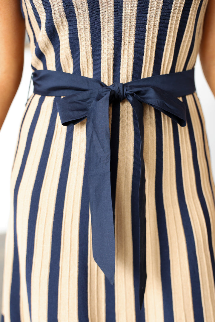 Knit Striped Dress - Navy