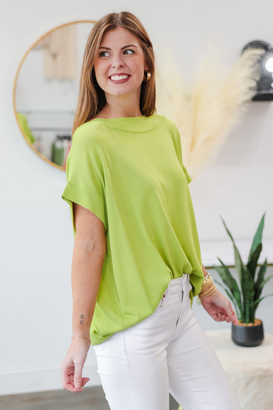 Oversized Boat Neck Top - Honey Dew