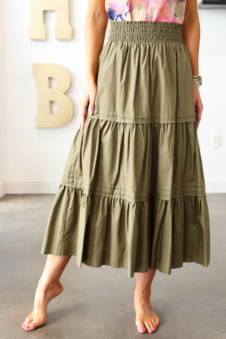 Tiered Midi Skirt - Olive