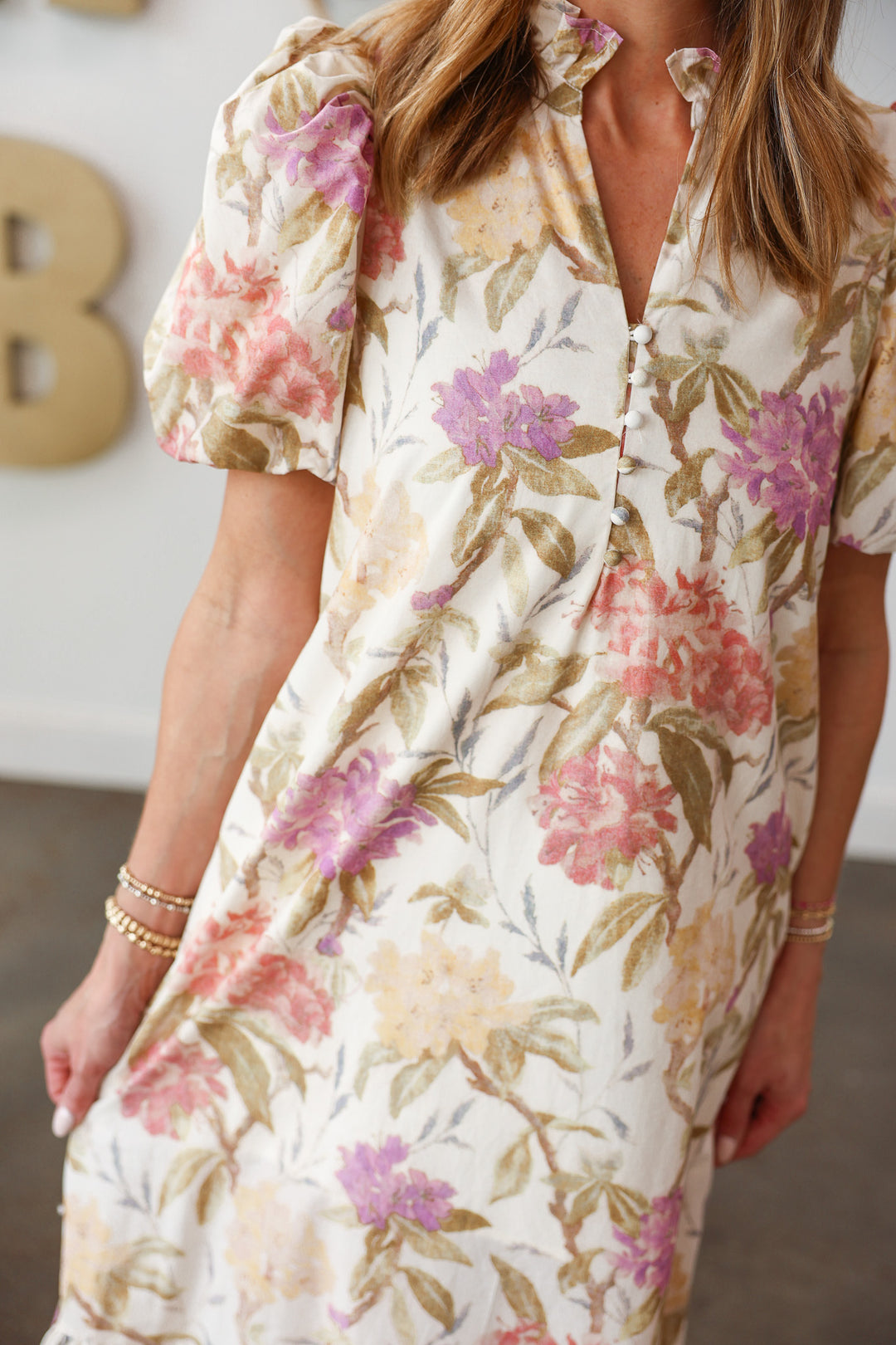 Button Front Floral Dress - Lavender