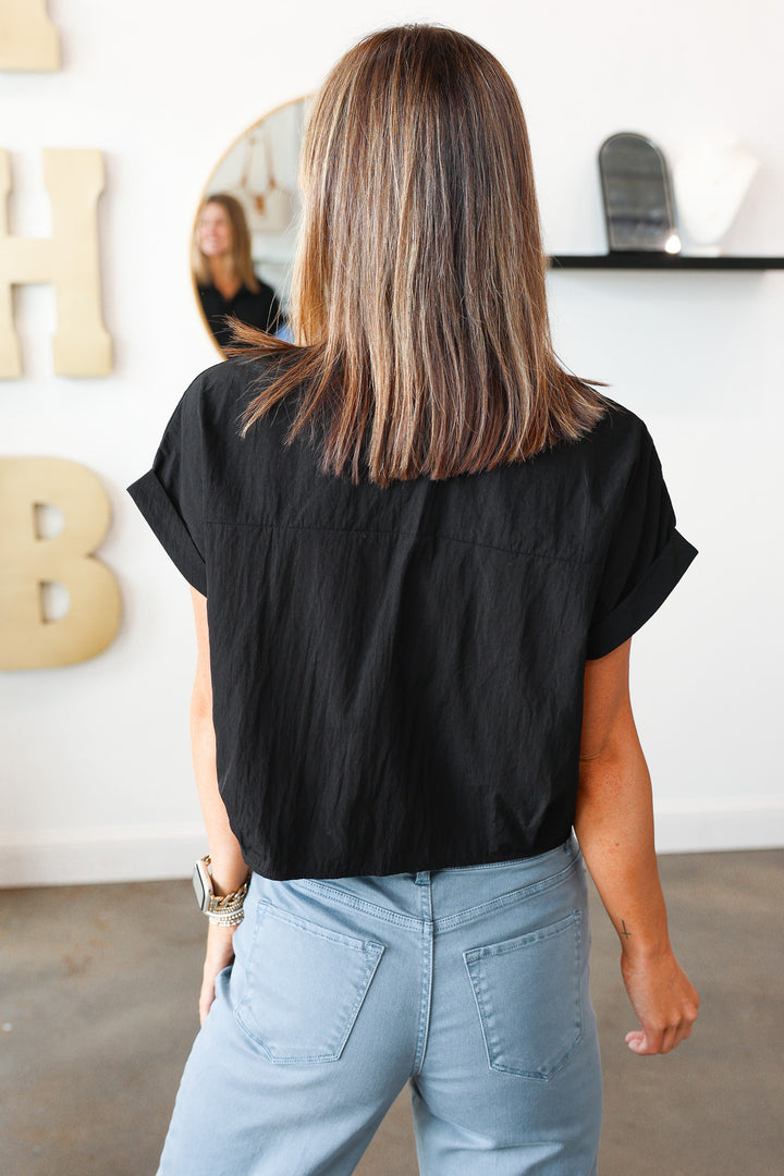Cap Sleeve Nylon Top - Black
