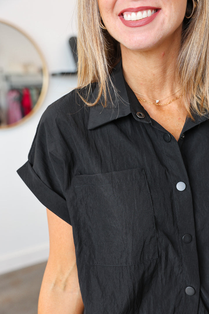 Cap Sleeve Nylon Top - Black