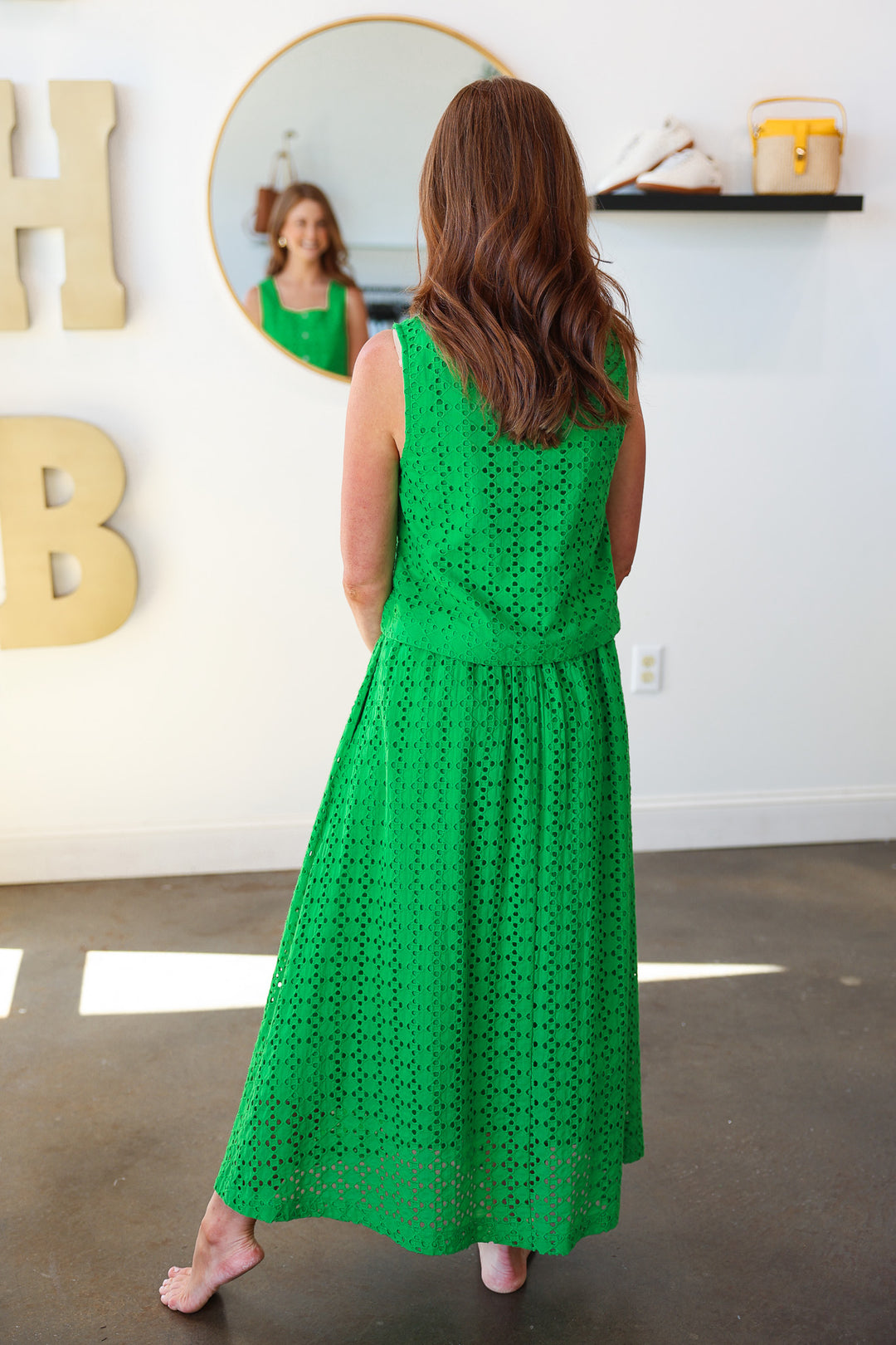 Button Front Eyelet Top - Green