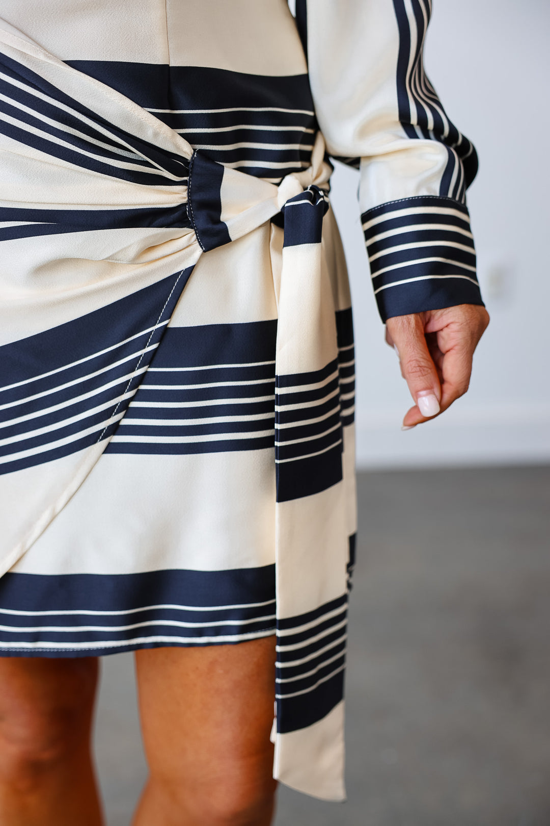 Long Sleeve Striped Dress - Black/White