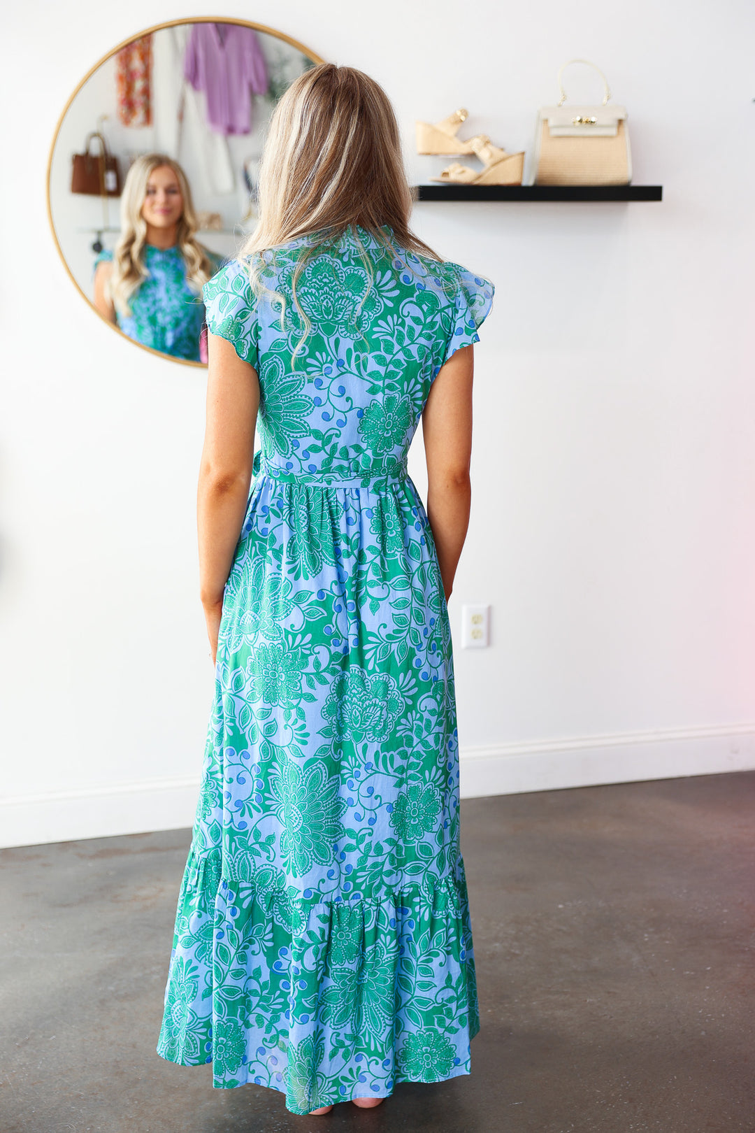 Tie Waist Button Front Dress - Blue