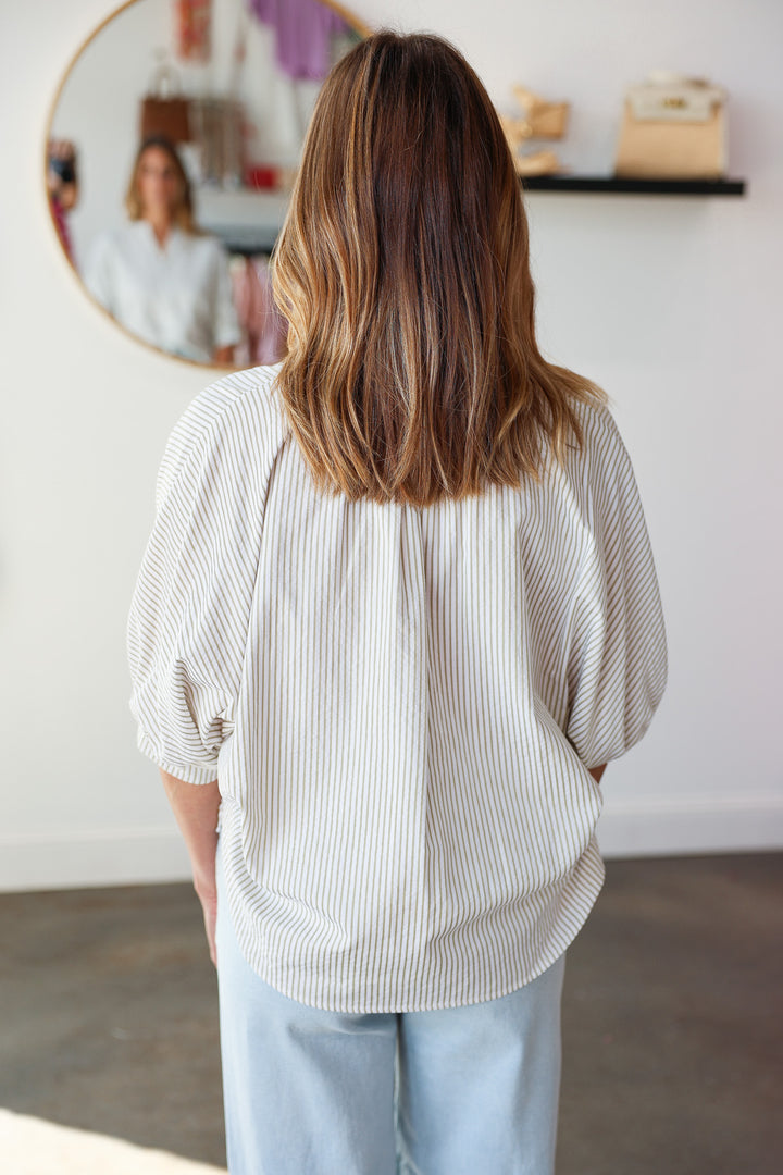 Seersucker Button Front Top - Sage