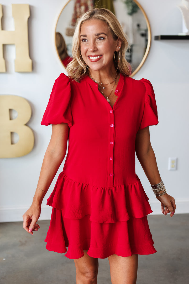 Ruffle Hem Dress - Red