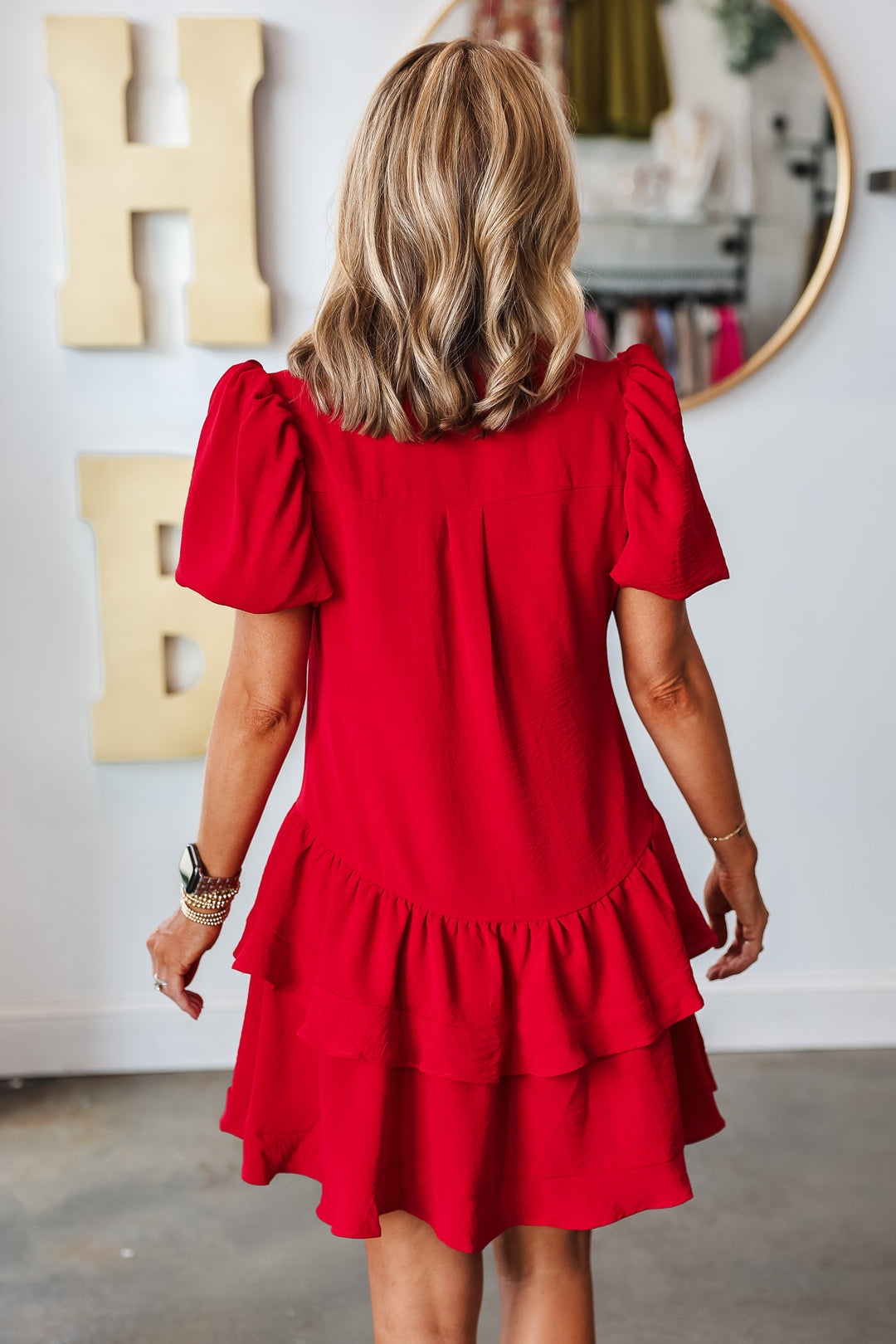 Ruffle Hem Dress - Red