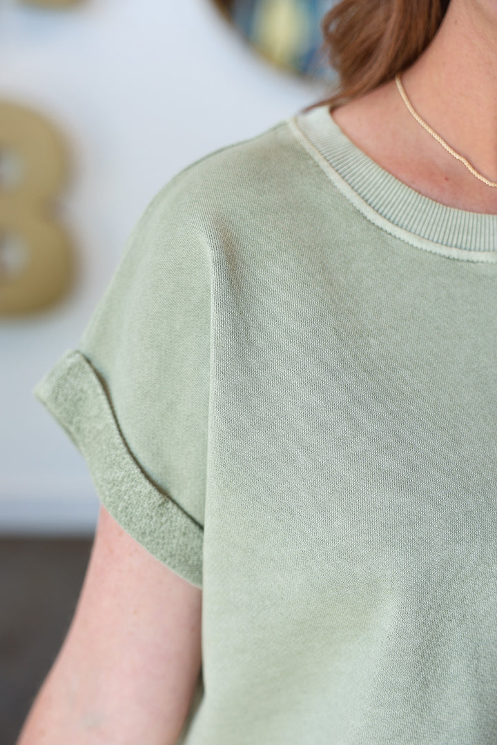 Cuffed Short Sleeve Top - Sage