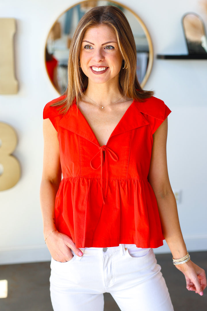 Oversized Collar Peplum Tank - Red