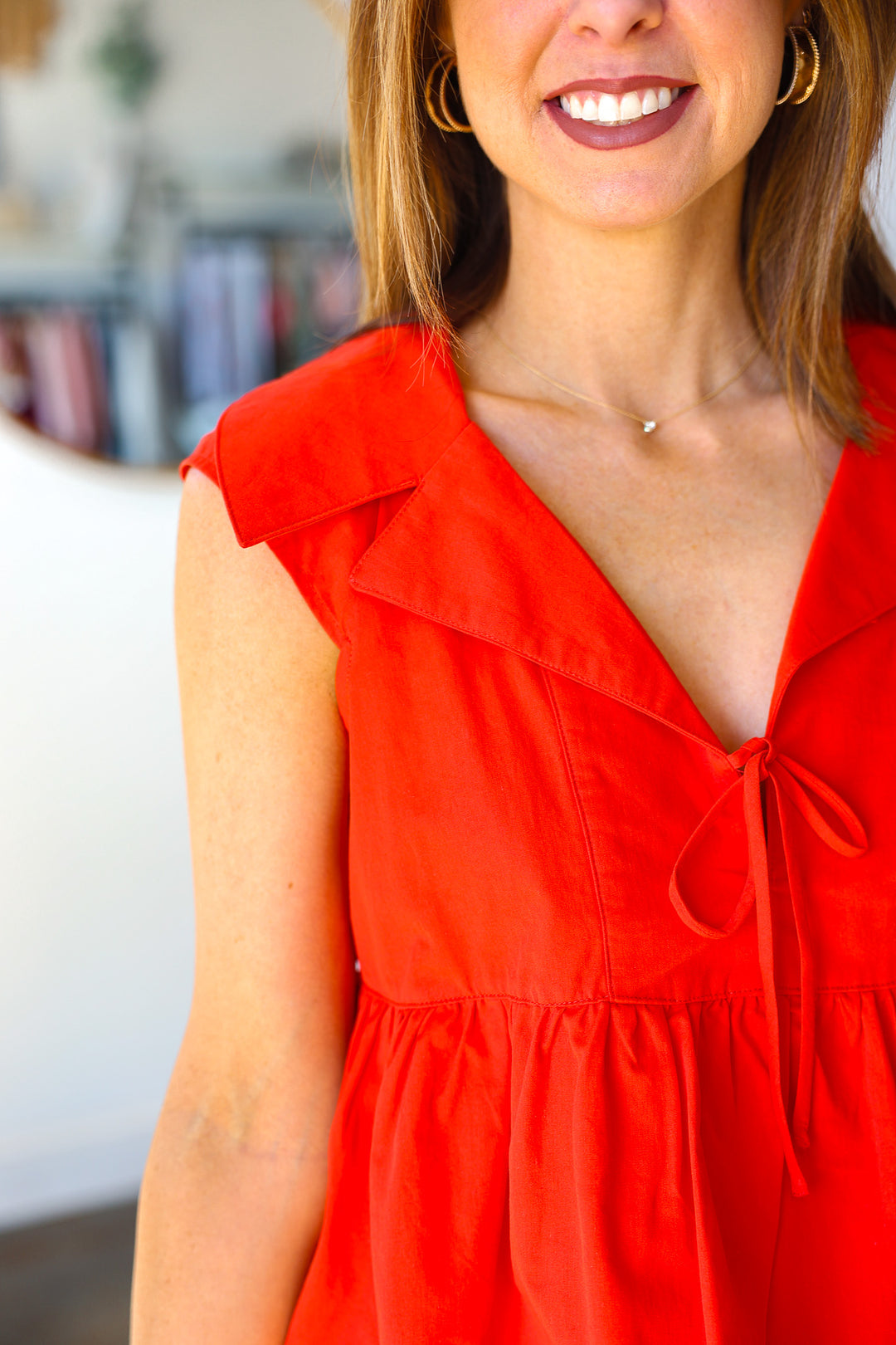 Oversized Collar Peplum Tank - Red