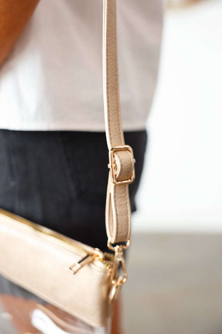 Clear Crossbody Bag/Wristlet - Gold