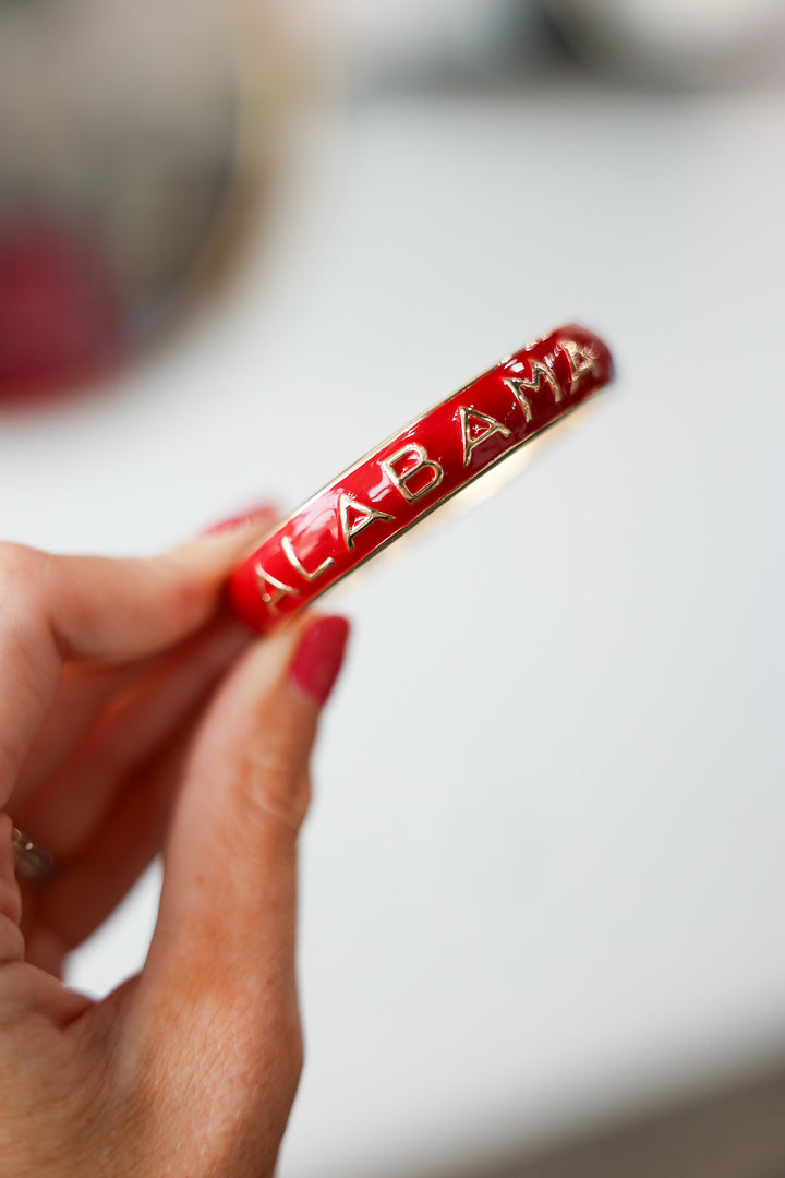 Alabama Sculpted Enamel Hinge Bangle - Red