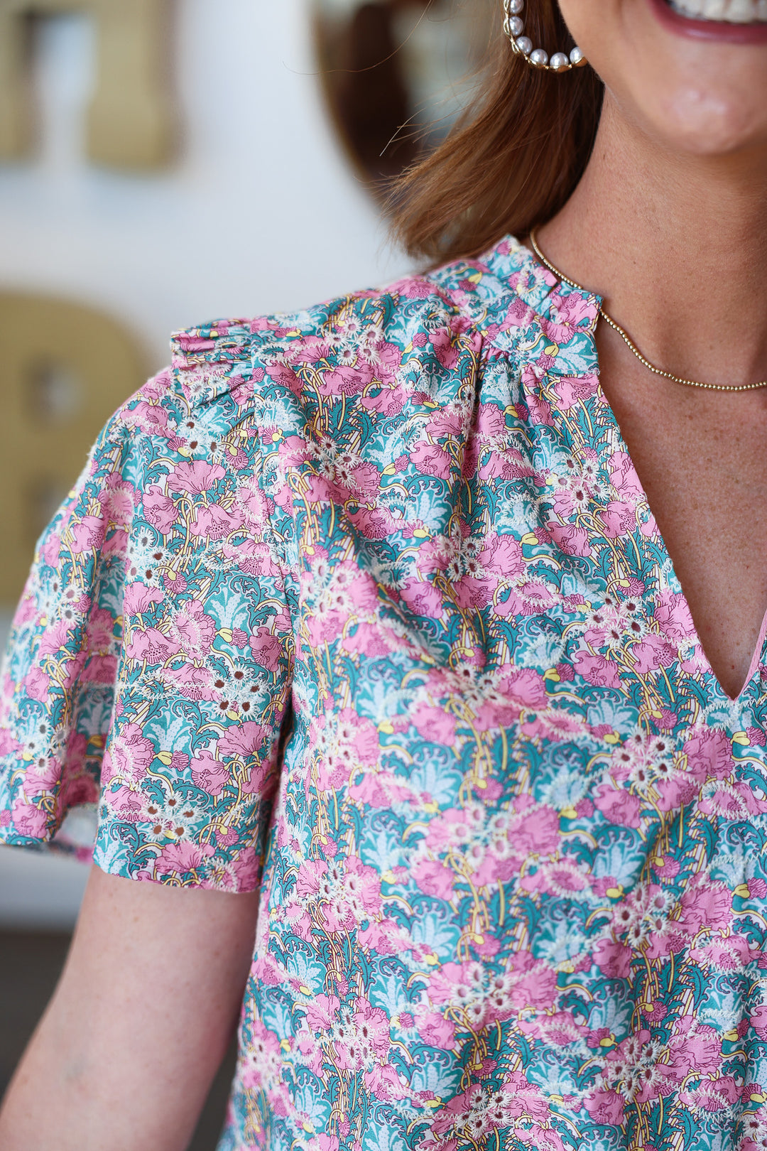 Embroidered V Neck Pastel Top