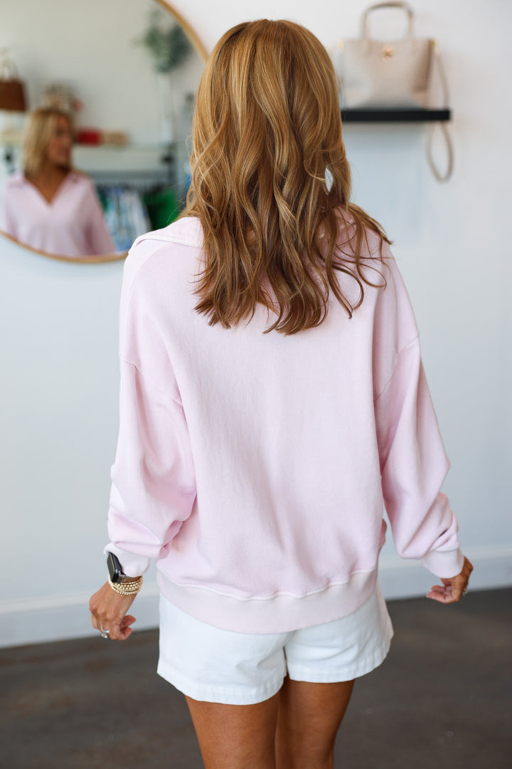 Relaxed Polo Pullover - Light Pink