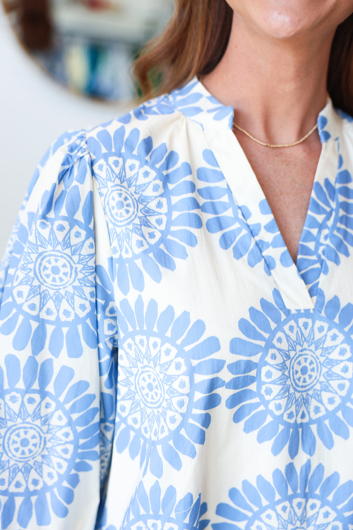 Medallion Floral Mini Dress - Blue