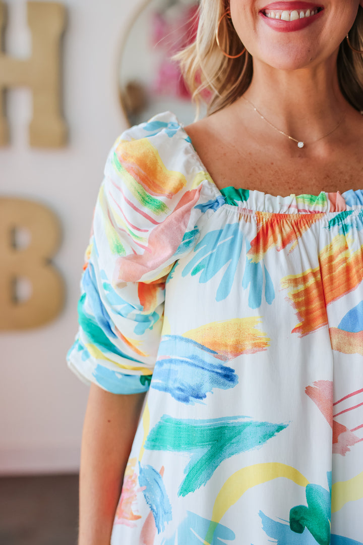 Watercolor Printed Dress - Blue