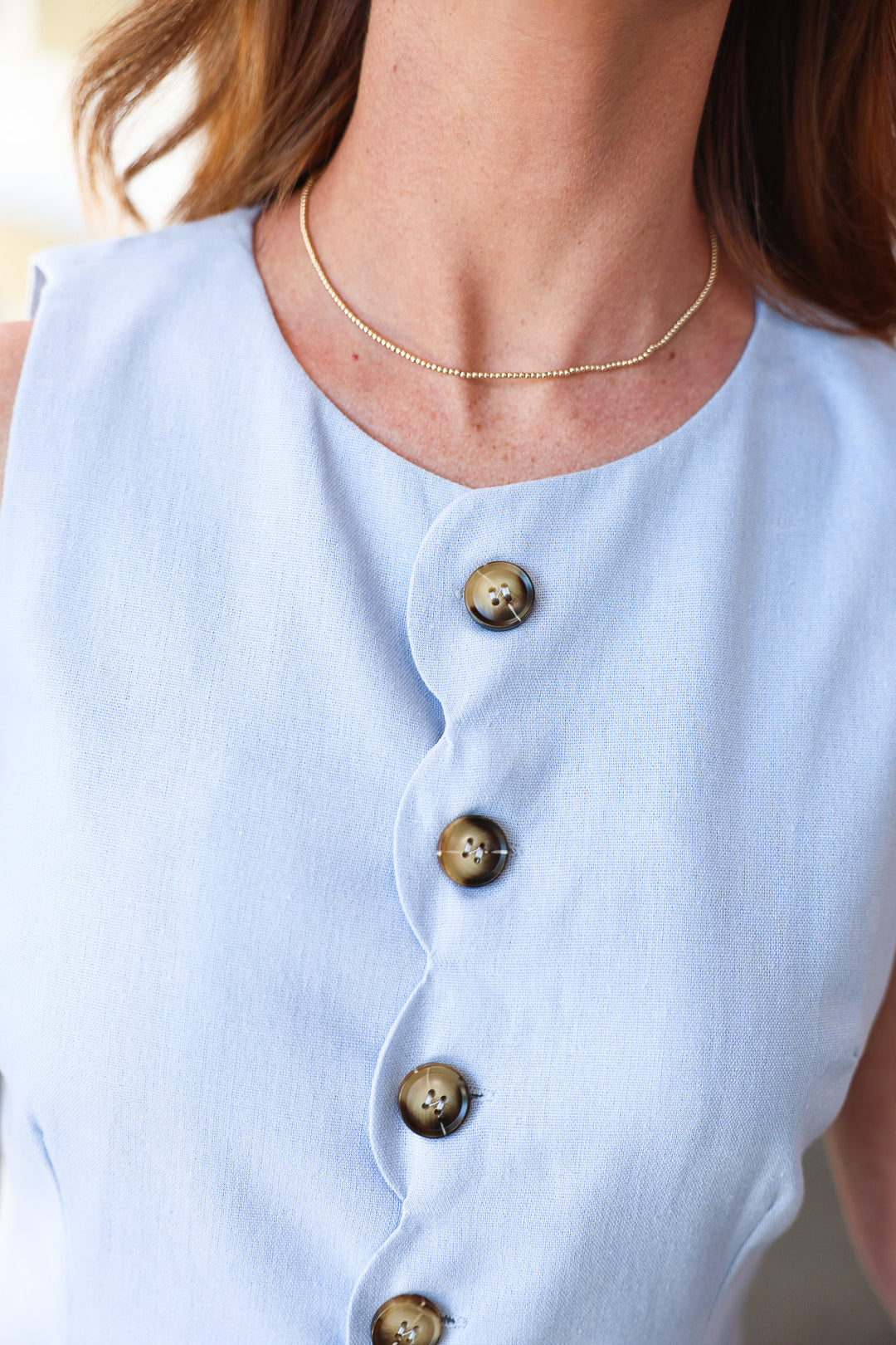 Scallop Edge Mini Dress - Light Blue