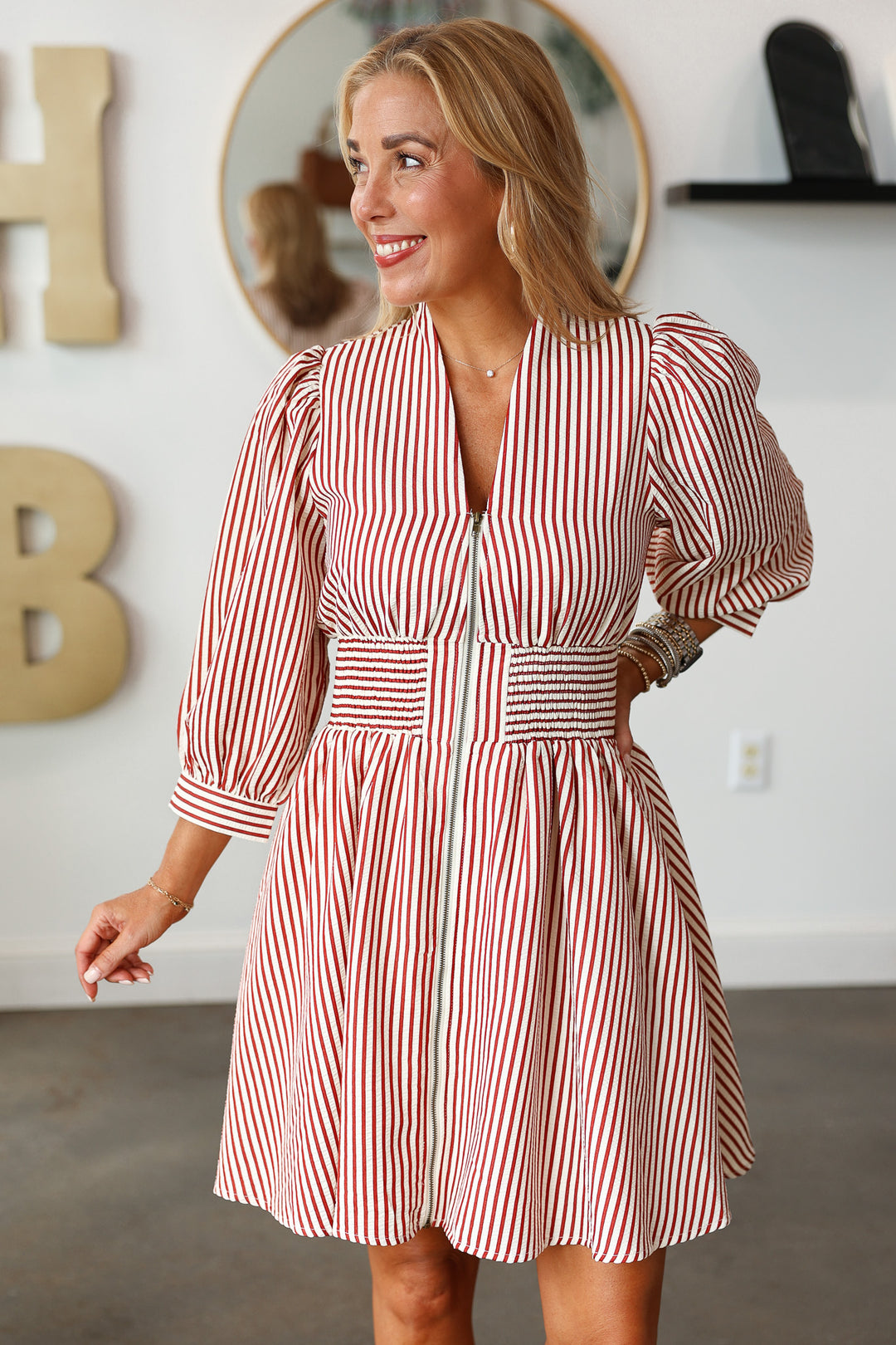 Smocked Waist Dress - Burgundy