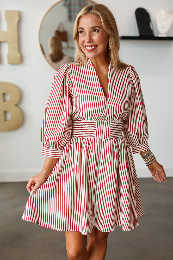 Smocked Waist Dress - Burgundy