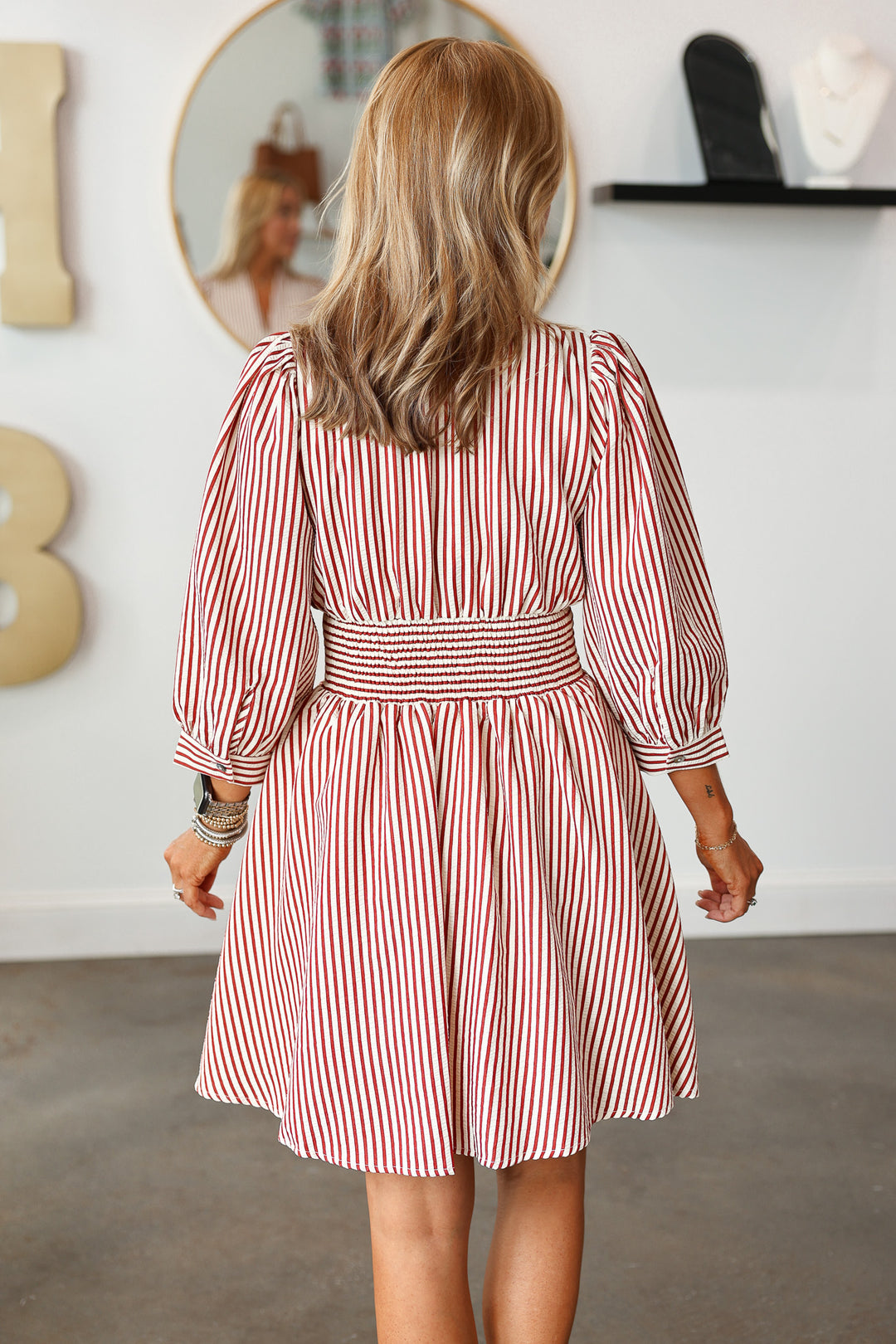 Smocked Waist Dress - Burgundy