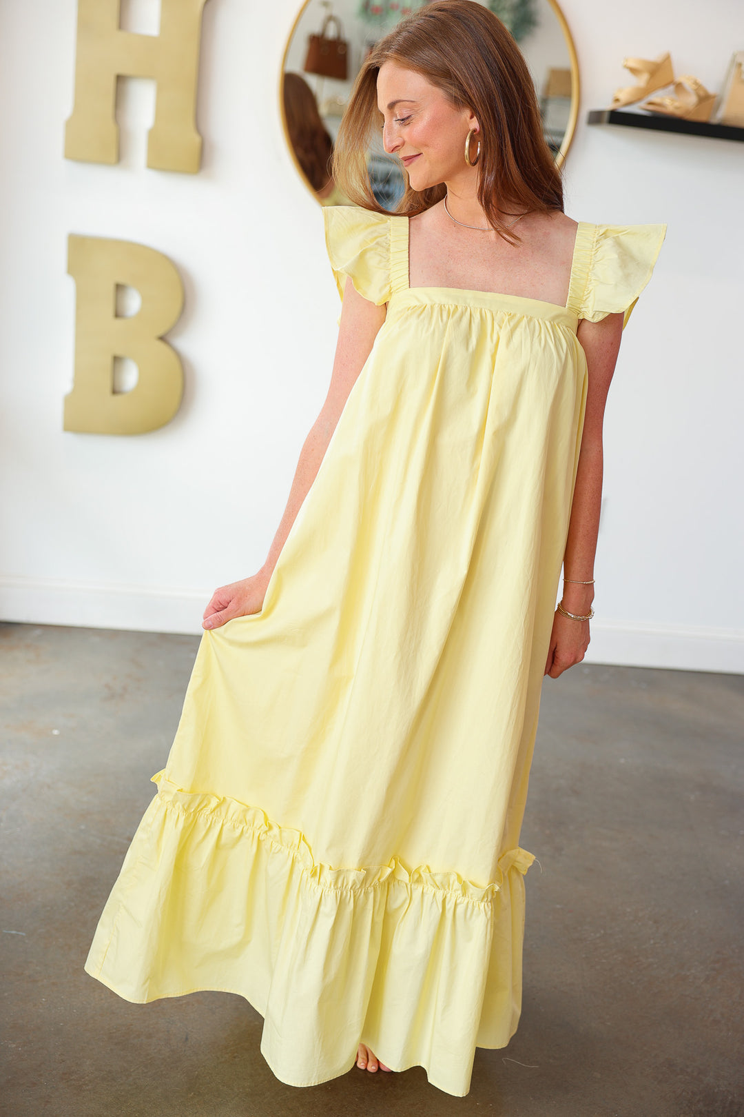 Flutter Sleeve Maxi Dress - Yellow