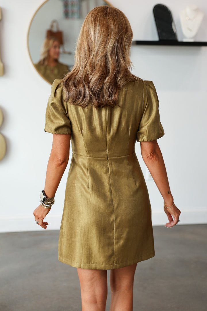 Puff Sleeve Mini Dress - Olive
