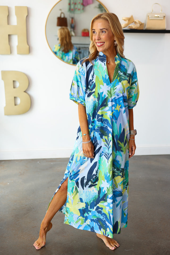 Abstract Print Dress - Blue