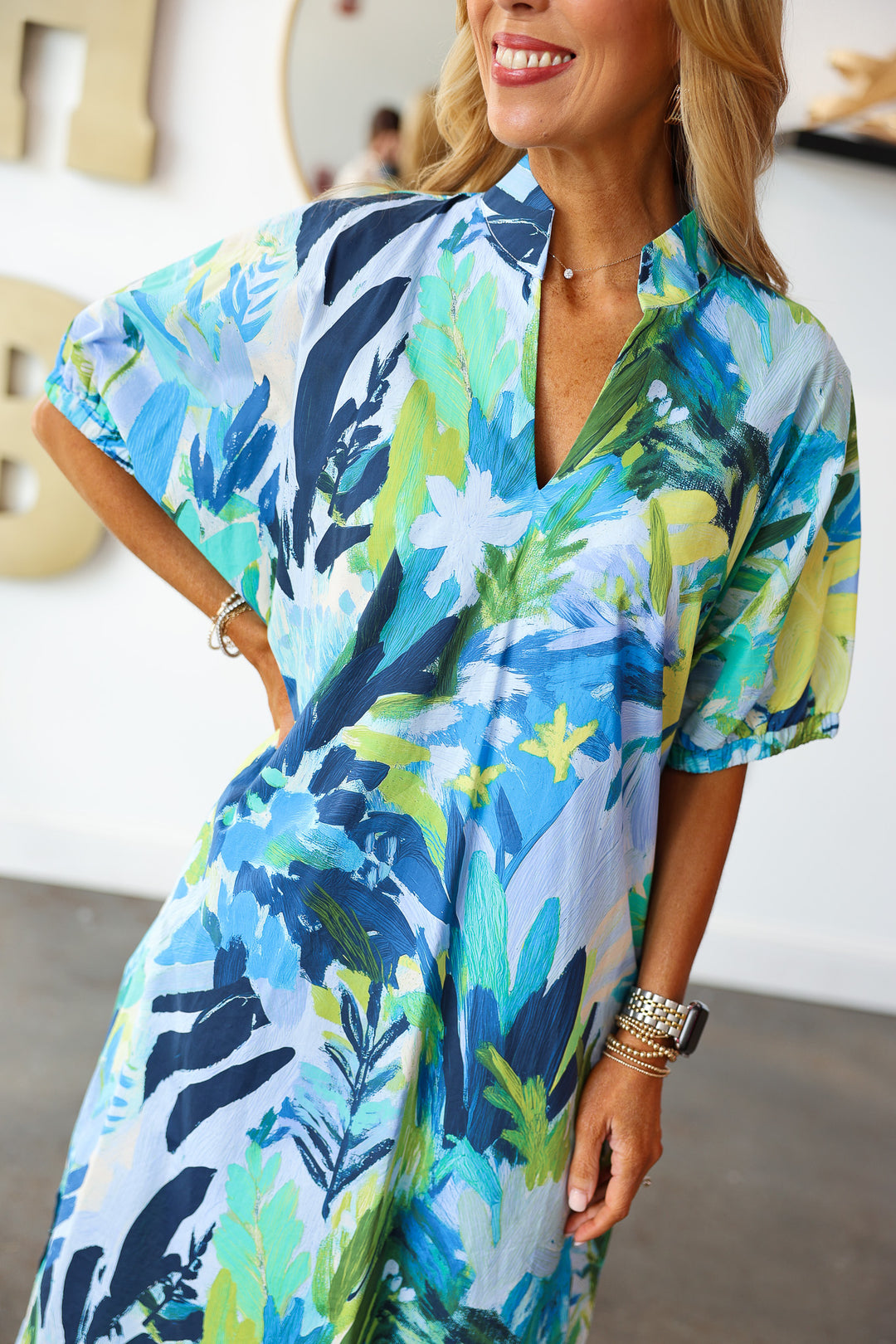 Abstract Print Dress - Blue