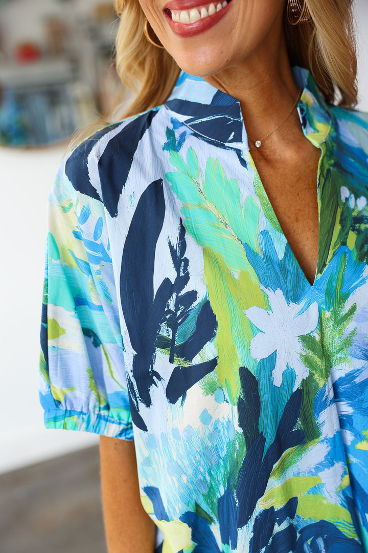 Abstract Print Dress - Blue