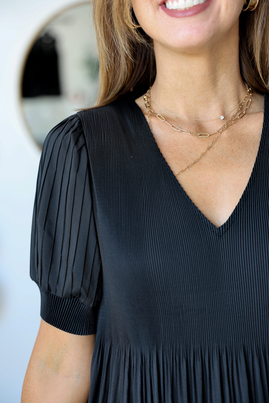 Pleated Peplum Top - Black