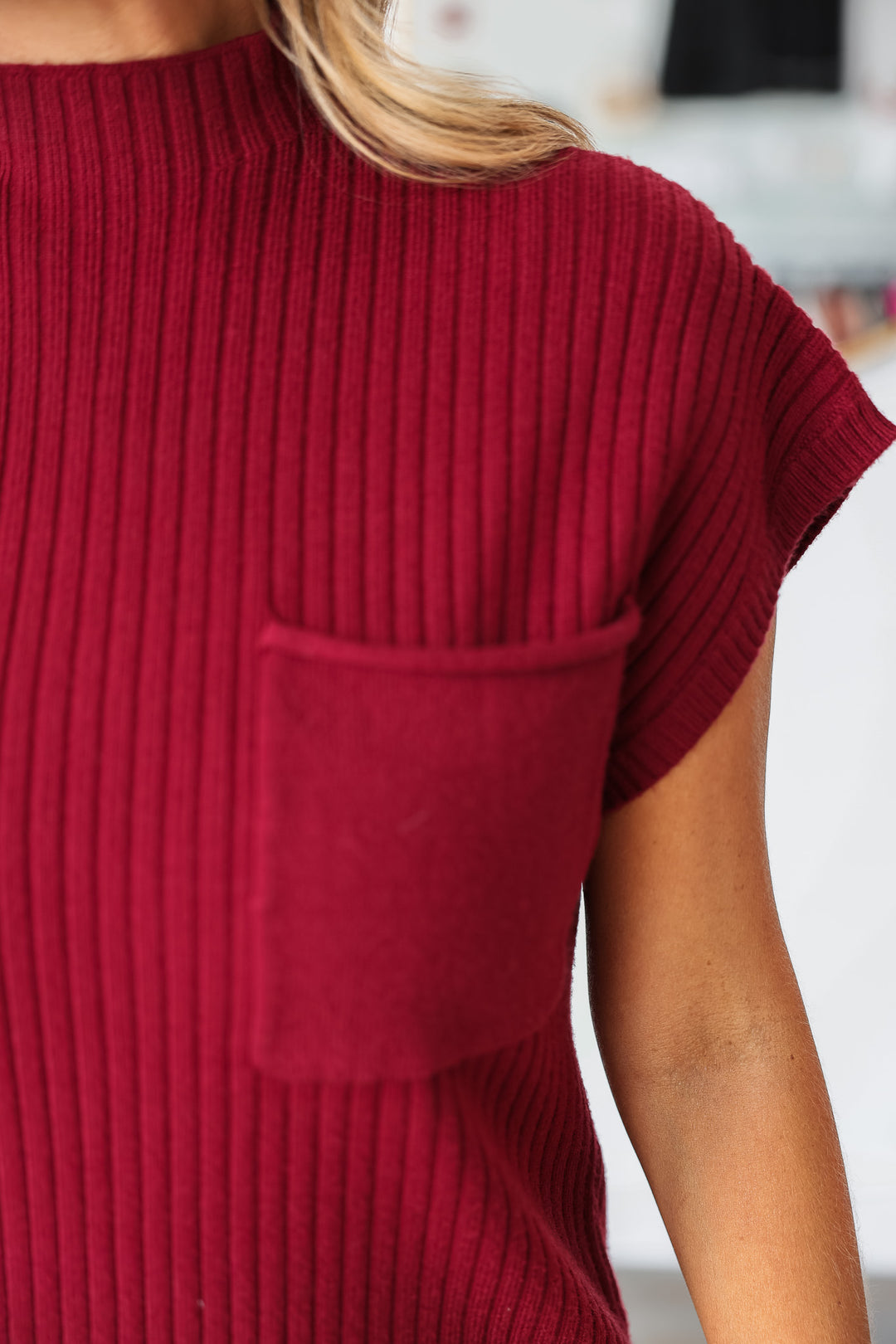 Mock Neck Sweater Dress - Crimson