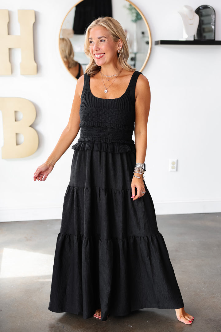 Mixed Media Maxi Dress - Black