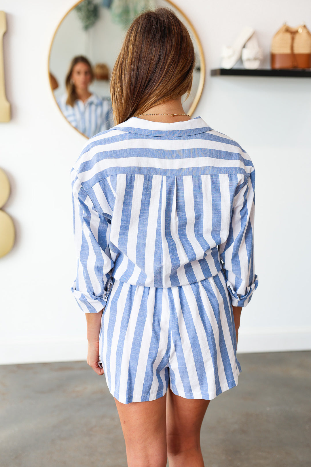 Striped Button Down Top - Blue