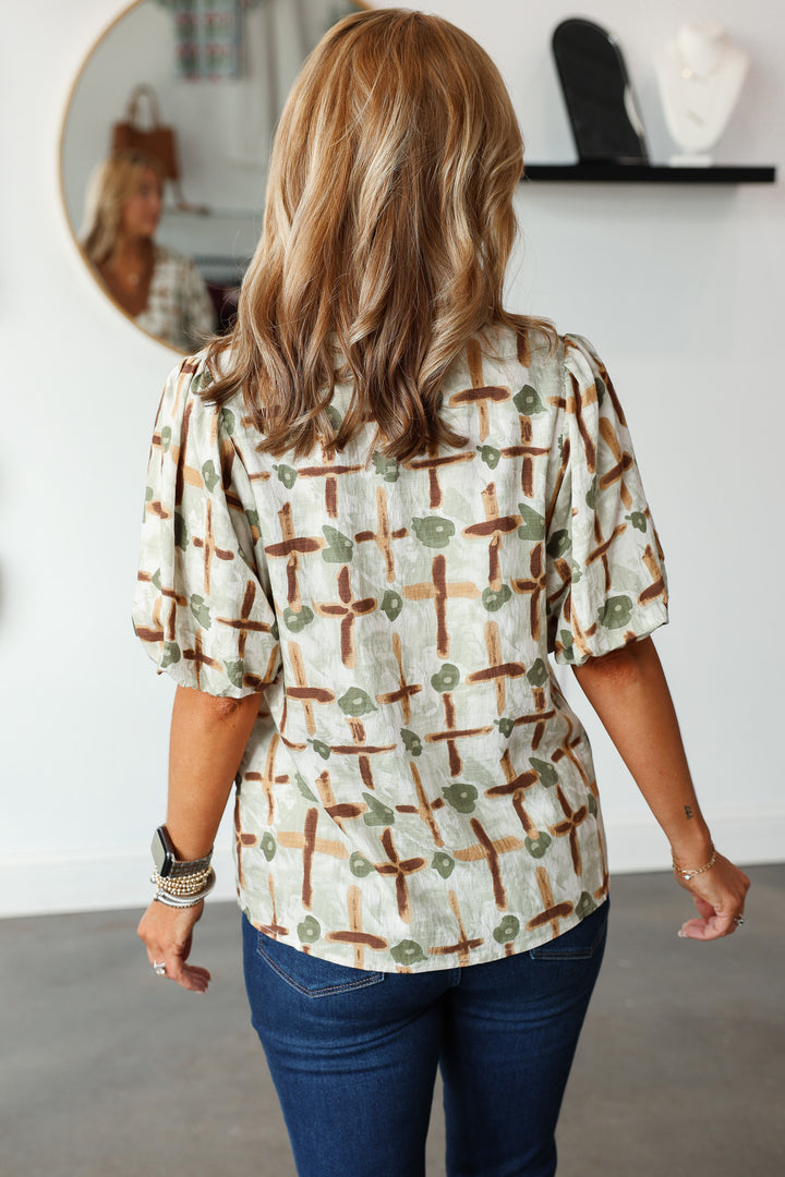 Suede Contrast Printed Top