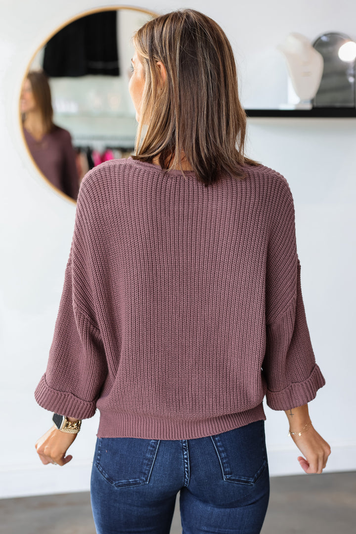 Split V Pullover Sweater - Berry