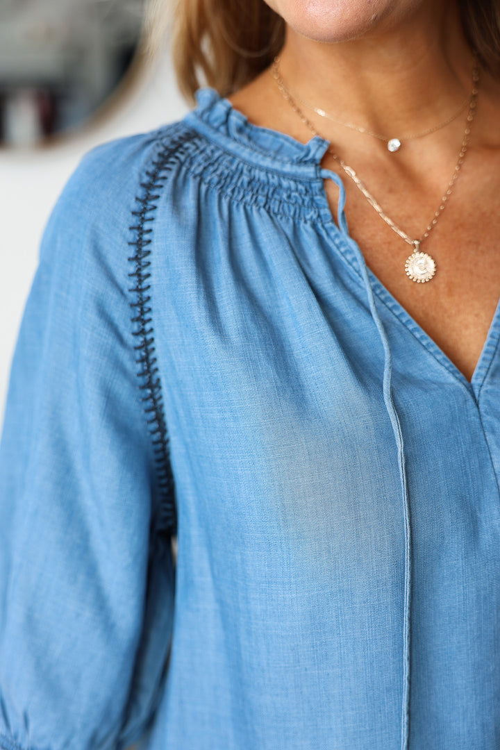 Stitch Detail Chambray Top