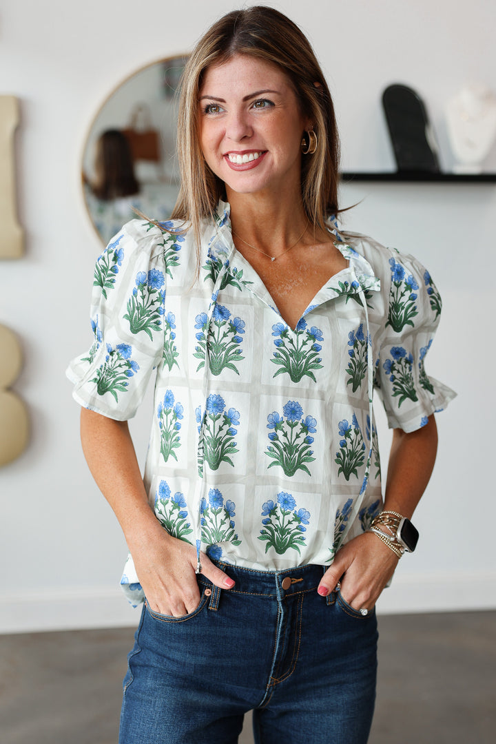 Pattern Block Top - Blue