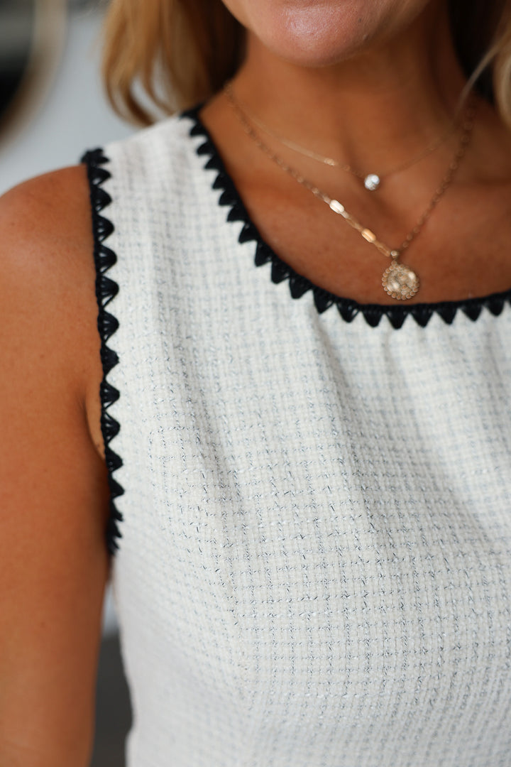 Contrast Trim Dress - Cream/Black