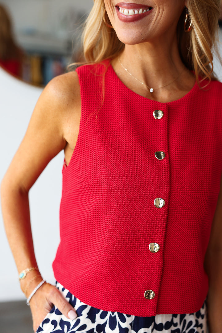 Button Front Tank - Red
