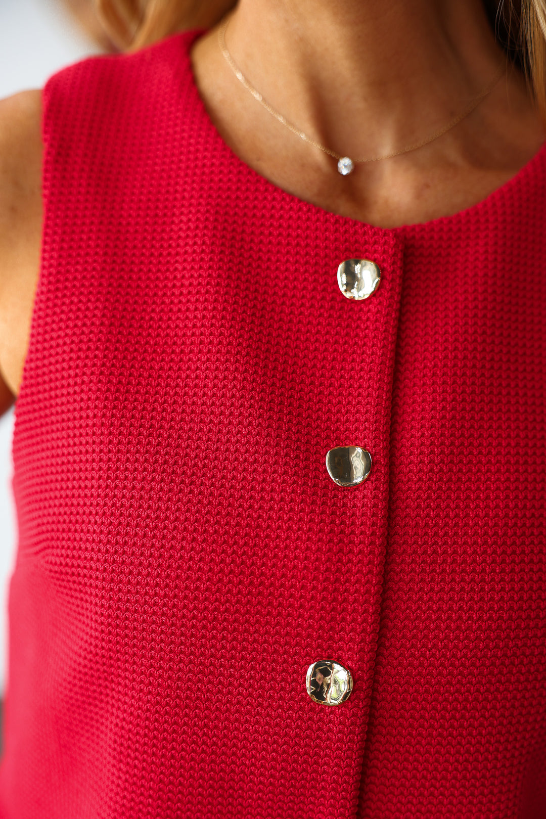 Button Front Tank - Red