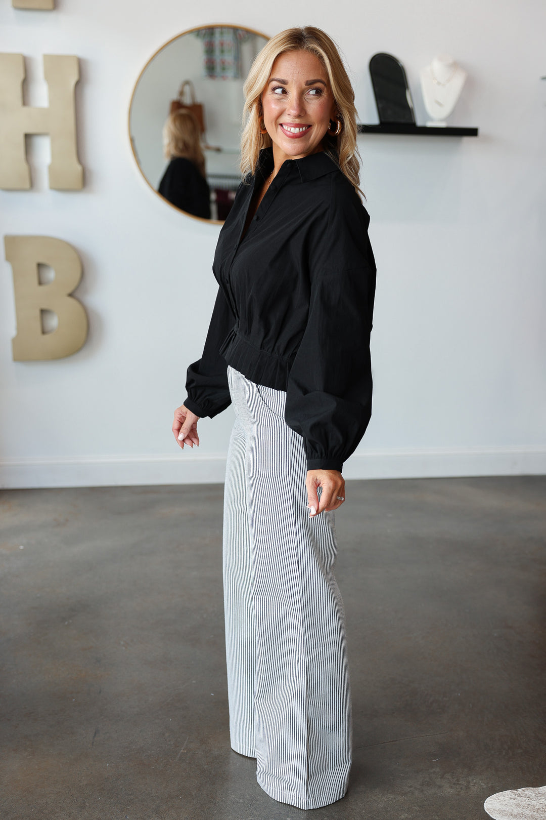 Striped Flared Pants - Black/White