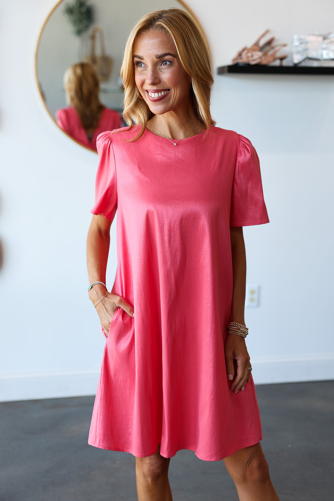 Stretch Taffeta Bow Back Dress - Coral