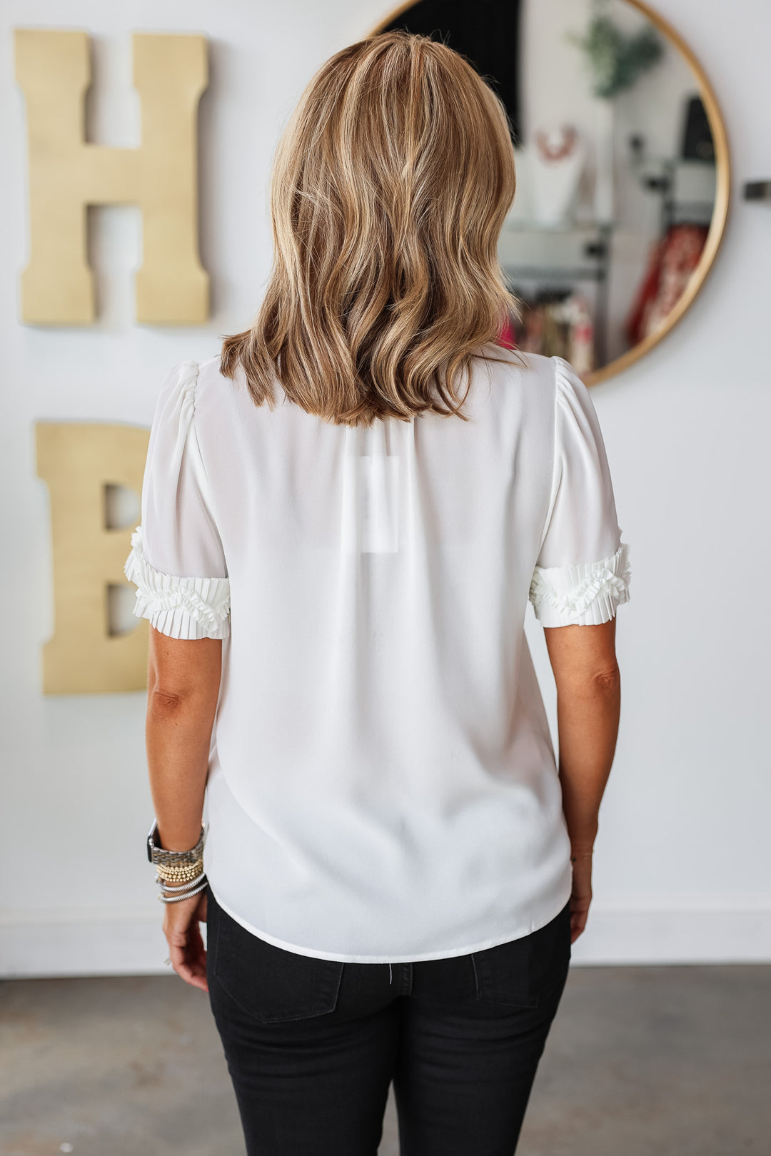 Ruffle Trim Top - White