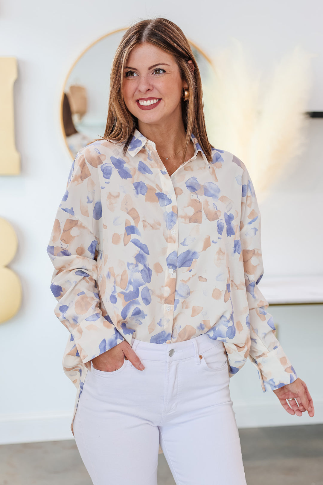 Printed Relaxed Button Down - Blue